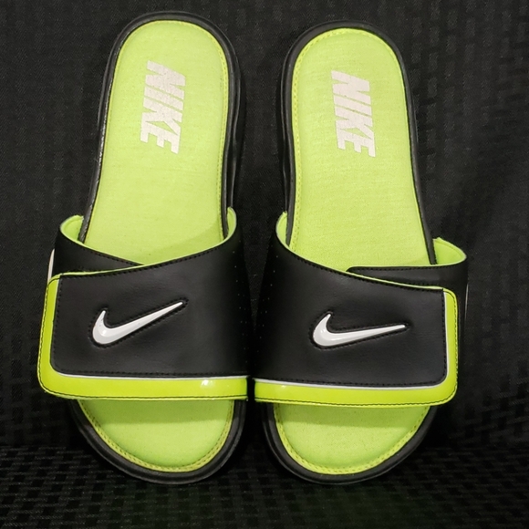 yellow and black nike slides